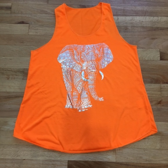 NWOT, Women Sleeveless Tank Top,100% Polyester, Orange, “Elephant” silkscreen - Picture 2 of 6